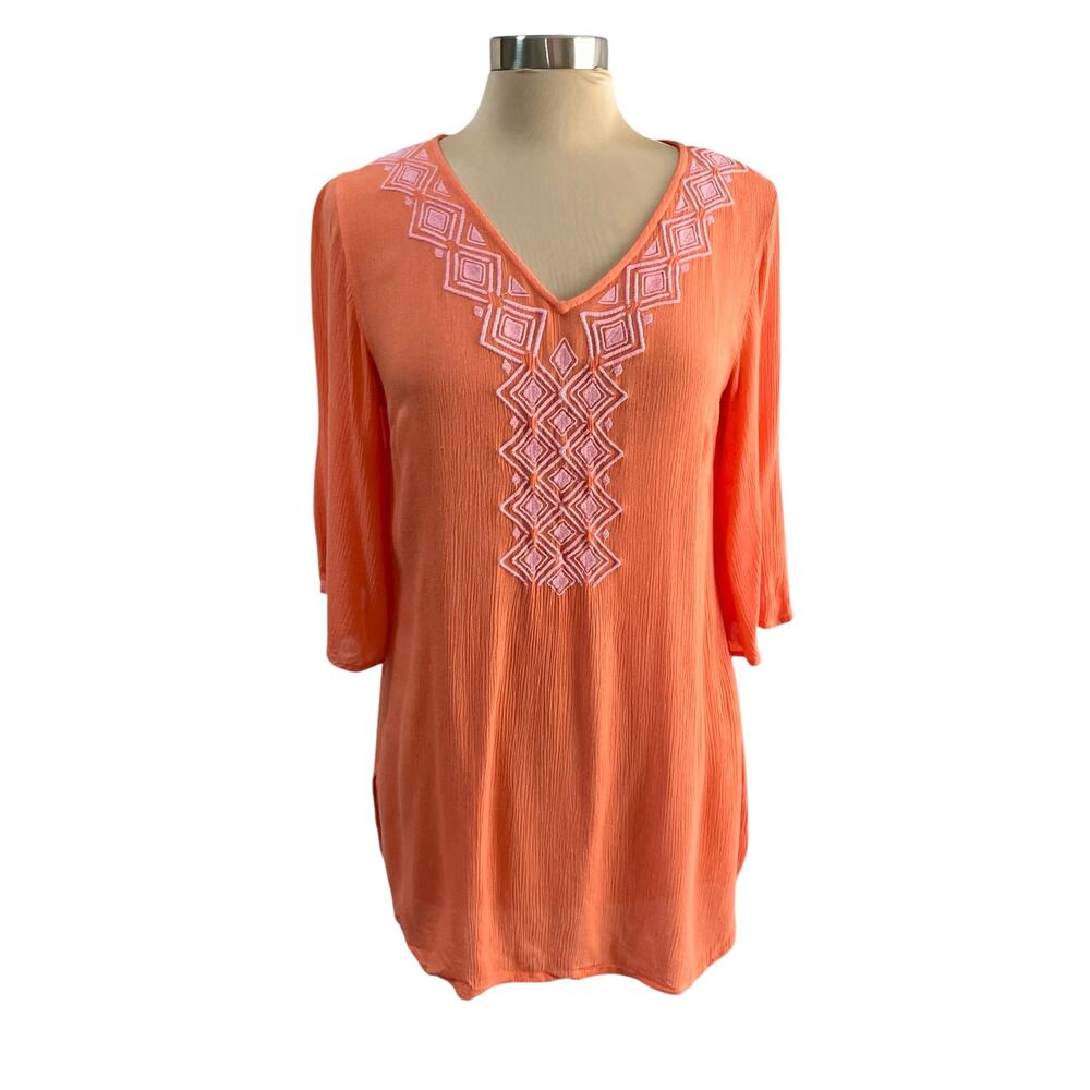 Lilly Pulitzer Target Orange Embroidered Crinkle Gauze Top Sz Medium Boho Casual